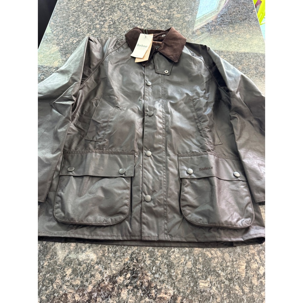 Barbour Waxed Cotton Jacket Brown Corduroy Collar Women Outdoor Coat NEW